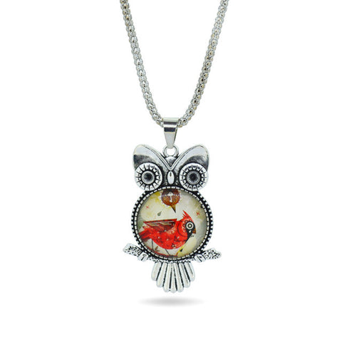 Cabochon Owl Necklace with Silver Chain ( Free )