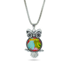 Cabochon Owl Necklace with Silver Chain ( Free )